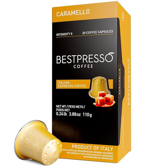 Bestpresso Coffee for Nespresso Original Machine 120 pods Certified Genuine Espresso Caramel Blend(Medium Intensity) Pods Compatible with Nespresso Original 60 Days Satisfaction Guarantee