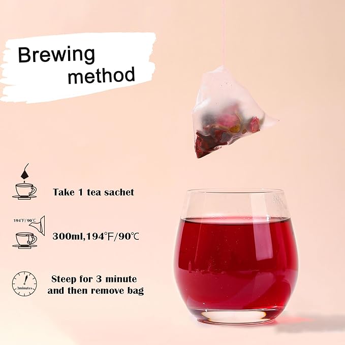 TEAFAY Hibiscus Tea with Rose and Mulberry ??20 Count (40 Cups), 100% Natural, Handpicked, Whole Leaf Pyramid Tea Bags, Individually Wrapped, Caffeine-Free