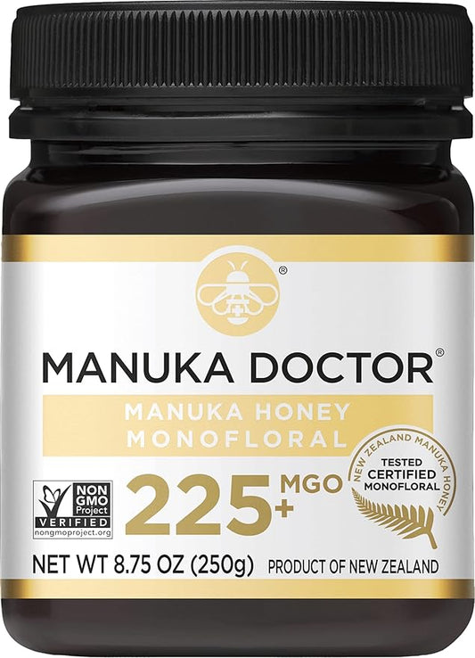 MANUKA DOCTOR - MGO 225+ Manuka Honey Monofloral, 100% Pure New Zealand Honey. Certified. Guaranteed. RAW. Non-GMO (8.75 oz)