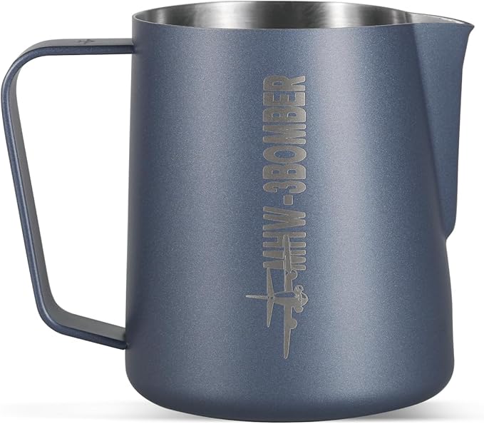 MHW-3BOMBER Milk Frothing Pitcher, 16oz/450ml Frother Cup for Barista, SUS304 Stainless Steel Espresso Steaming Pitcher for Coffee/Latte Art, P3026BL-OS