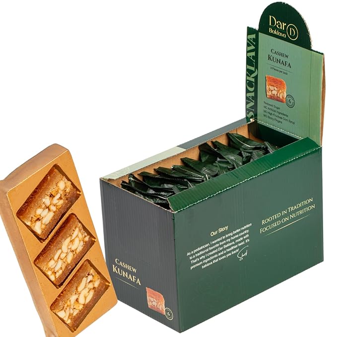 Snacklava Cashew Kunafa Bites - 20 Pack (3 Pieces per Pack) - No Artifical Ingredients, Colors or Preservatives