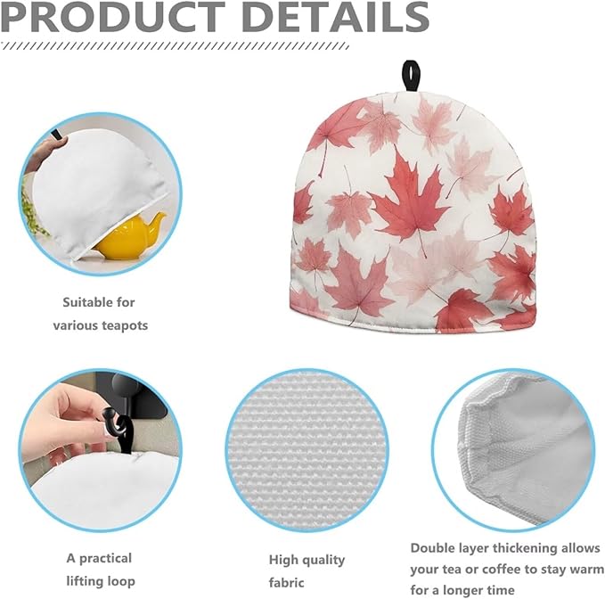 Thanksgiving Day Tea Kettle Cosy Fall Maple Leaves Teapot Covers Kitchen Kettle Dust Cover Tea Kettle Warmer Cover Teapot Dust Cover Teapot Cozy Room Decor Can Hung and Folded竊늋hite竊?"<div>