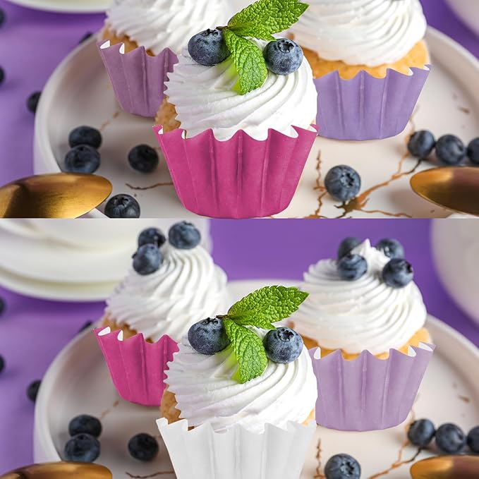 Quera 200Pcs Purple Grease-Resistant Mini Cupcake Liners Wedding Muffin Baking Cups Baby Shower Cupcake Wrappers for Wedding Birthday Holiday Party or Baby Shower(1.18 x 1.18 in)