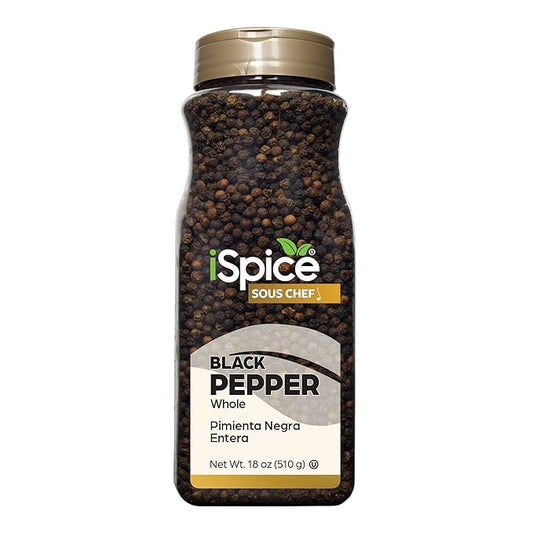 iSpice | Black Pepper Whole | 18 oz | Bulk Size | Gourmet Spice | Kosher