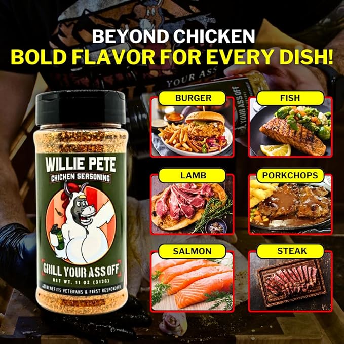 GYAO Willie Pete Chicken Seasoning – 11oz Southern Garlic Pepper Blend BBQ Seasoning for Chicken, Beef & More – MSG & Gluten Free – USA Made & Veteran Owned