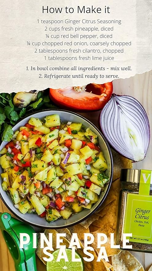 Ginger Citrus Seasoning (5.7 oz. Jar) blends the warm, pungent flavor of ginger and the tart bright taste of orange and lemon for a delicious taste experience that's a perfect complement to chicken, fish or pasta.