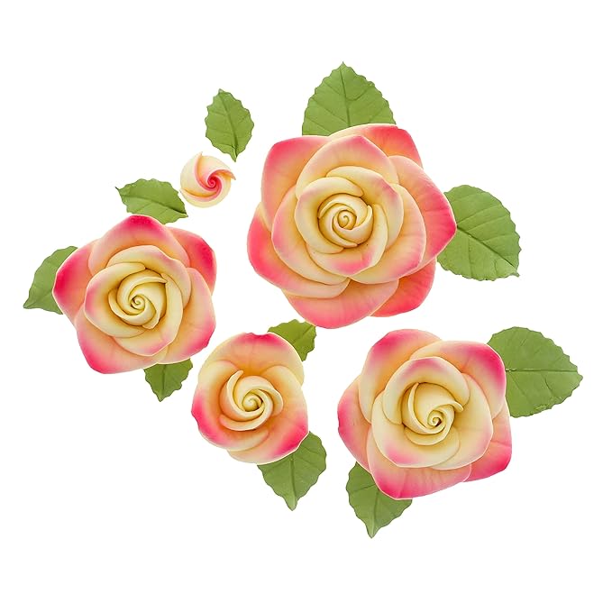 Global Sugar Art Exquisite Rose & Leaf Edible Sugar Cake Flowers Kit, Yellow with Rose by Chef Alan Tetreault