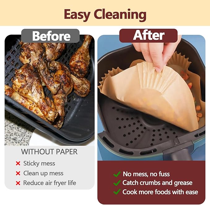 9 Inch Air Fryer Liners Disposable-200PCS Square Parchment Paper Liners,Heat Resistant & Non-Stick,Unbleached Liners for Air Fryer,Oven,Roasting,Baking,Microwave竊뉰ottom is 8 Inchç«?,<div>
