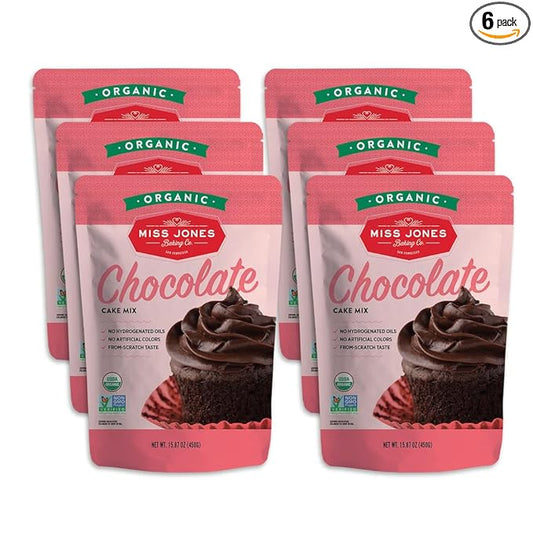 Miss Jones Baking Organic Cake and Cupcake Mix, Non-GMO, Vegan-Friendly, Moist and Fluffy: Chocolate (Pack of 6)