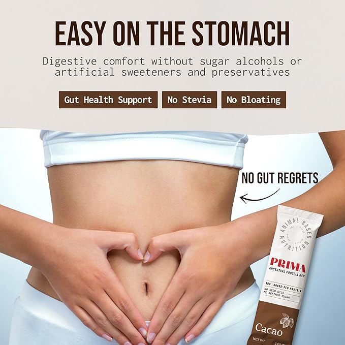 PRIMA ANCESTRAL PROTEIN BAR Grass Fed Protein Bars, 7 Pack ??Animal-Based Protein Bar with Beef Tallow, Raw Honey, Seed Oil Free, Low Carb, Gluten-Free ??Healthy, Energy Snacks for Clean Lifestyle (7 Pack, Cacao)