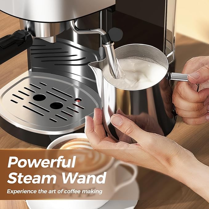 Espresso Machine 20 Bar, Professional Compact Stainless Steel Coffee Maker with LCD Display, Steam Wand, 45oz Removable Water Tank, for Espresso, Cappuccino, Latte at Home or Office