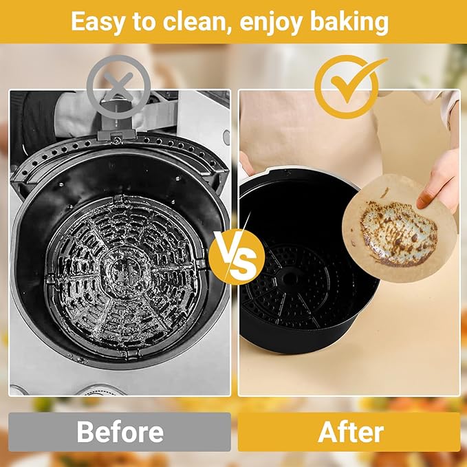 Beasea Air Fryer Round Liners 6 Inch, 200pcs Parchment Paper Disposable Unbleached Filter Paper Non-perforated Bamboo Steamer Papers for Air Fryer Steaming Basket