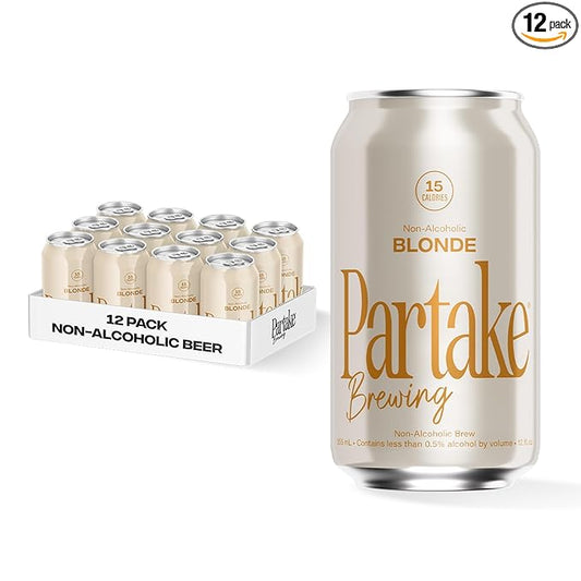 Partake Brewing Craft Non Alcoholic Beer, Blonde 12 Pack x 12 Fl Oz Cans - Low Calorie & Carb, No Sugar, All Natural Ingredients - Award-Winning Taste, Non Alcoholic Beer Without the Empty Calories