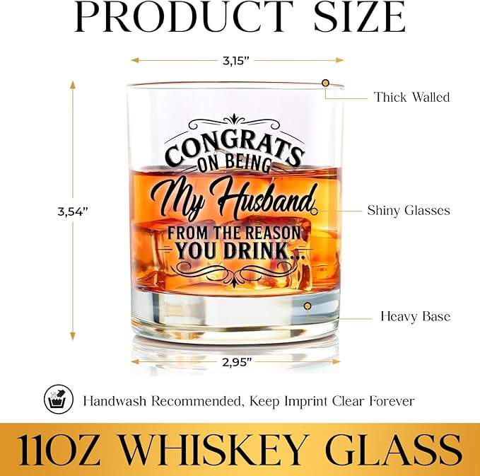 NewEleven Gifts For Husband - Husband Anniversary, Birthday Gift, Meaningful Gift For Him - Funny Gifts, Whiskey Present For Husbands From Wife, Her - Whiskey Glass