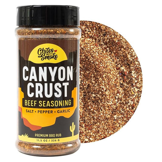 Chiles and Smoke - Canyon Crust Beef Seasoning, Great on Beef Brisket, Ribeye Steaks, Hamburger Meat and More, BBQ Rub and Spices for Grilling and Smoking, No Sugar, Gluten & MSG, USA-Made, 255 g