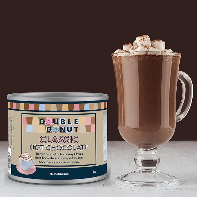 Double Donut Classic Bulk Hot Chocolate Mix, Rich Hot Cocoa 12 Ounce Canister, Hot Chocolate Powder