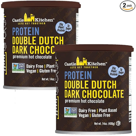Castle Kitchen Protein Hot Chocolate (2 Pack, 9oz Ea.) - 15 Grams of Plant Protein Per Serving - Great Tasting Vegan Hot Cocoa Mix - Low Carb, Keto Friendly, Gluten & Dairy Free