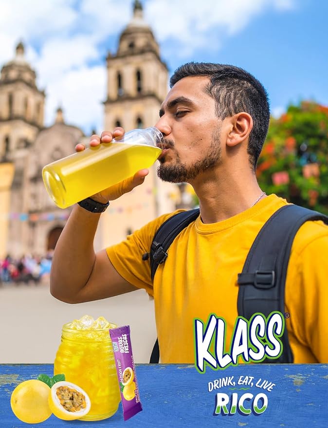 Klass Aguas Frescas | Drink Mix Packets | Passionfruit Flavored | Sugar Free On-The-Go Packets, Low Calorie (40 Count Powder Stick Packs)