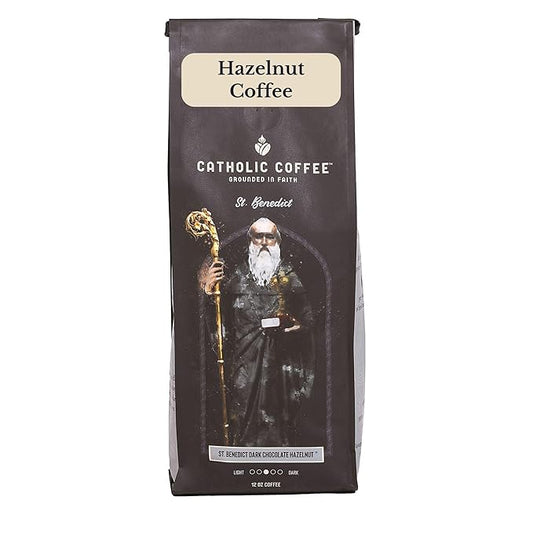 Catholic Coffee St. Benedict | Chocolate Hazelnut Flavored Medium Roast Ground Coffee | 12oz Bag ??Catholic Gift Inspired by Monastic Tradition