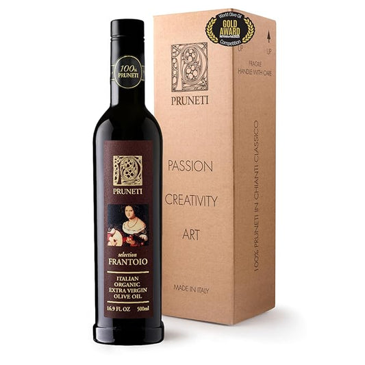 Pruneti - Frantoio Robust, Organic New 2024-2025 Early Harvest Italian Olive Oil Extra Virgin from Tuscany, Italy, Polyphenol Rich 500+ mg/kg, Gold Winner, First Cold Pressed, 16.9 fl oz