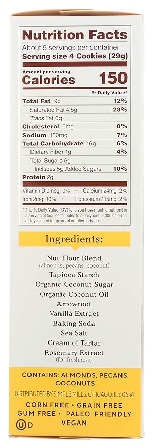 Simple Mills Almond Flour Crunchy Cookies, Toasted Pecan - Gluten Free, Vegan, Healthy Snacks, Made with Organic Coconut Oil, 5.5 Ounce (Pack of 1)