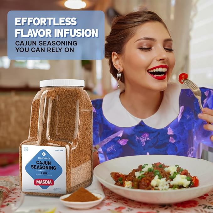 Dependable Food Cajun Seasoning - 9 lb. Bulk Jug, Non-GMO, Resealable Jar, Kosher- Perfect for Cooking, Grilling, and Seasoning Meat, Vegetables, & More