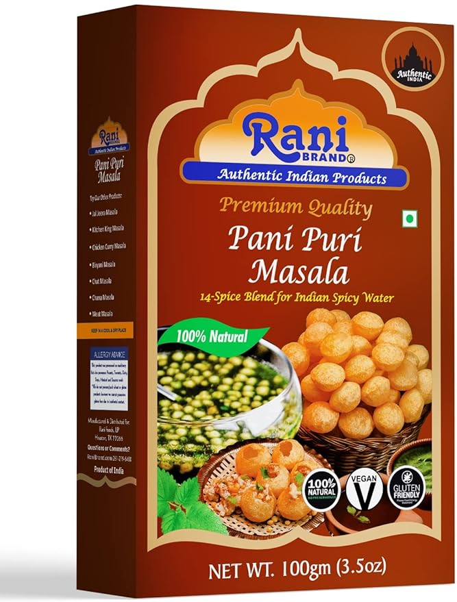 Rani Pani Puri Masala (14-Spice Blend for Indian Spicy Water) 3.5oz (100g) ~ All Natural | Vegan | No Colors | Gluten Friendly | NON-GMO | Indian Origin, gol gappa