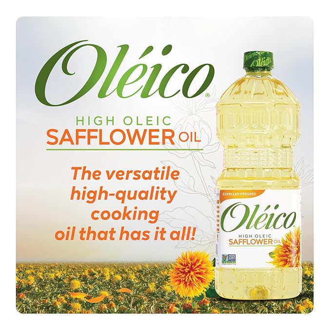 Oleico - High Oleic, Non GMO Certified, Kosher Verified, Expeller Pressed, High Heat Stable Safflower Oil, Bottle of 32.3 fl oz (Pack of 3)