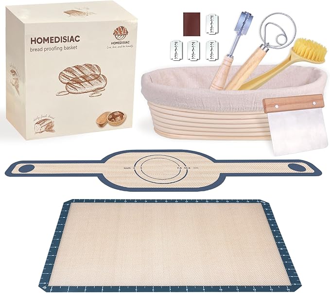 Banneton Bread Proofing Basket Set, 10 Inch Oval, Sourdough Bread Baking Supplies, Bread Making Starter Kit, Proofing Baskets for Baking, Perfect Baker's Gift Set