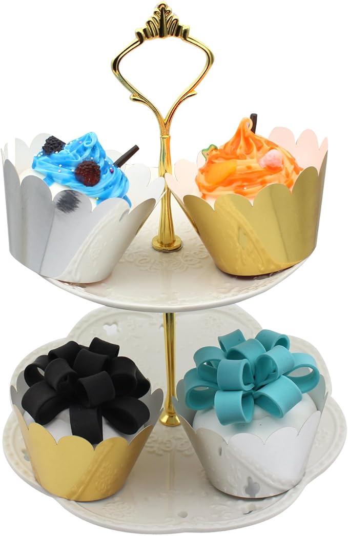 KPOSIYA Set of 100 Artistic Bake Cake Cups Filigree Little Vine Lace Laser Cut Cupcake Wrapper Liner Baking Cup Muffin CaseTrays for Wedding Birthday Party Decoration-Best Kitchen Gift竊뉷oldç«?"<div>