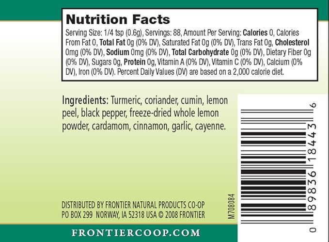 Frontier Co-op Indian Curry Seasoning, 1.87 Ounce Bottle, Complex Flavor with Turmeric, Coriander and Lemon