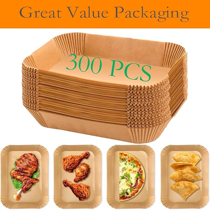 300 PCS Air Fryer Liners Disposable, 8.1 * 5.1 inch Air Fryer Paper Fit 2-Basket 8-10QT Ninja Dual, Food Grade Air Fryer Accessories Baking Paper for Ninja DZ201,DZ401,DZ550,SL401