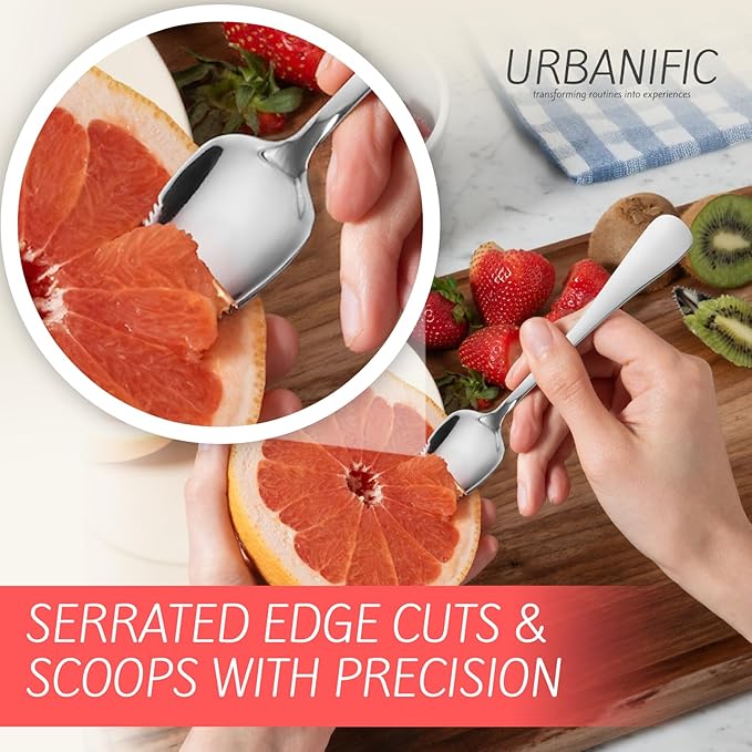 Grapefruit Spoons ??Serrated Edge Stainless Steel Spoons to Easily Cut Citrus Fruits like Grapefruit, Oranges & Kiwi ??Polished Finish, Dishwasher Safe - 2 Pack