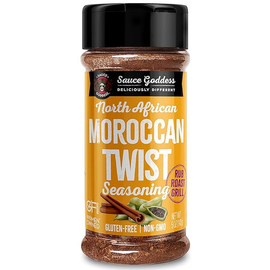 Sauce Goddess - Moroccan Twist Spice Shaker - Exotic Blend with Cardamom & Cinnamon, No Sugar, Gluten-Free, Low Sodium, Vegan - 5oz