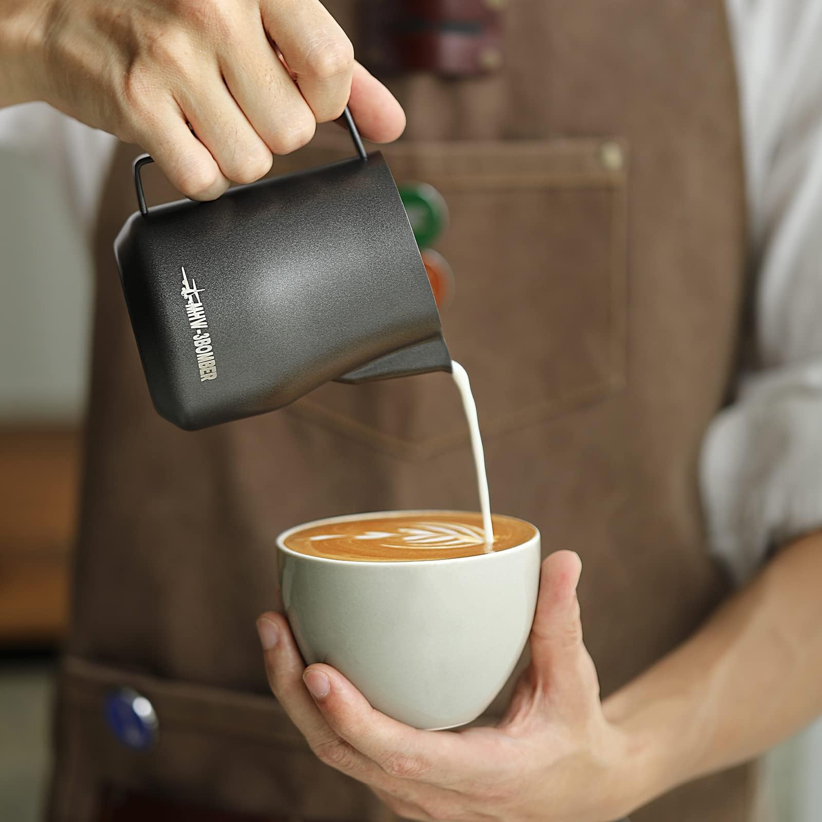 MHW-3BOMBER Milk Frothing Pitcher 12oz Milk Frother Cup Espresso Steaming Pitcher Stainless Steel