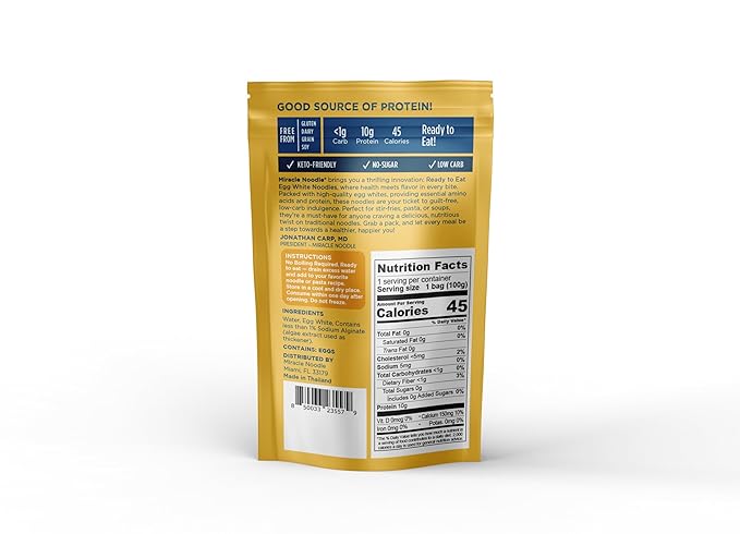Miracle Noodle Egg White Spaghetti Pasta, 3.5 Oz (Pack of 6), Ready to Eat Egg White Noodles, 10g Protein, 45 Calories, 1g Net Carbs Per Serving, High Protein, Keto, Gluten-Free
