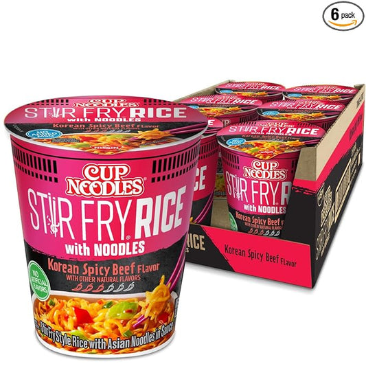 Nissin Cup Noodles Stir Fry Rice with Noodles, Spicy Beef Flavor, 2.68 Ounce (Pack of 6)