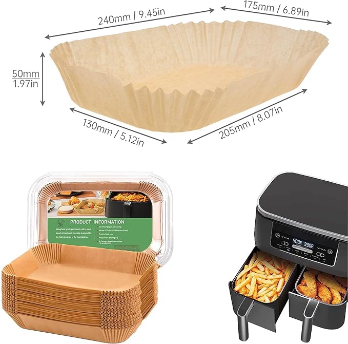 Air Fryer Liners 200pc, Disposable Air Fryer Paper Liners High Temperature Resistant, Rectangle air Fryer Parchment liner 9Qt, Airfryer liner Baking Paper for Ninja DZ201, AirFryer Accessories