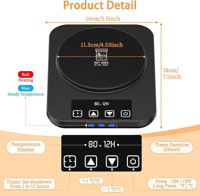 Sourdough Starter Warmer (70-100°F) with Thermometer Strip Sourdough Warming Mat, 12H Timer & Auto On/Off, Safe for Home Bakers & Beginners, Fermentation Heater