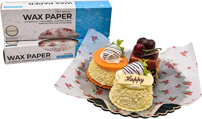 Wax Paper Sheets Disposable Food Wrapping Greaseproof Paper Food Candy Sandwich packing Liners Red Strawberry Pattern (100Sheets)