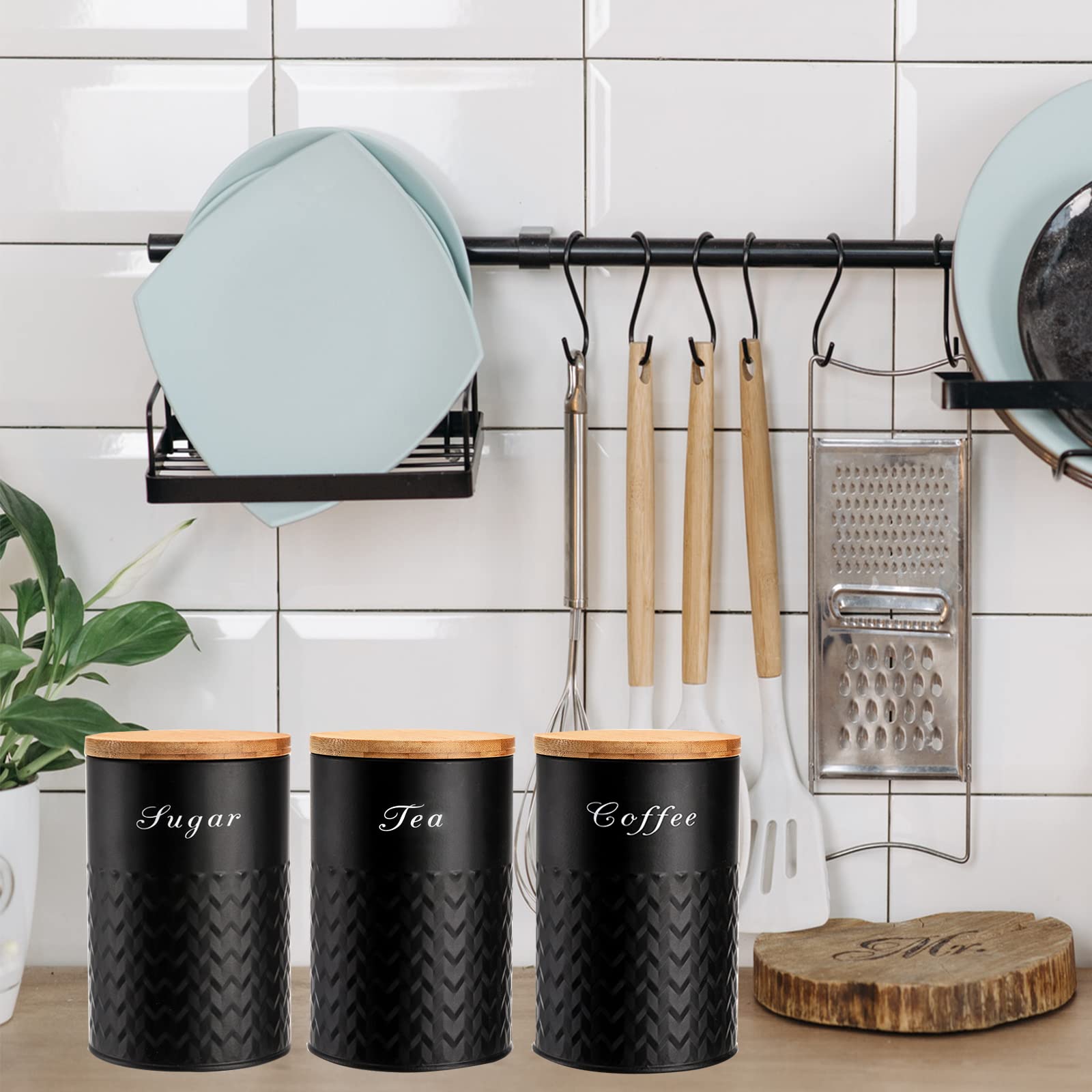 Bekith 3 Pack Kitchen Canisters with Bamboo Lids, Airtight Metal Canister Set, Food Storage