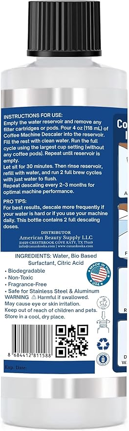 Coffee Machine Descaler 8 oz ??Universal Descaling Solution for All Coffee Makers Drip Machines ??Removes Limescale Calcium Buildup ??2 Uses