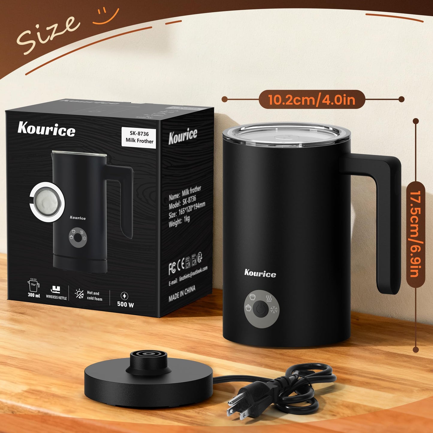 Kourice 4-in-1 Electric Milk Frother & Steamer – Automatic Frother Machine, Barista-Style Hot &