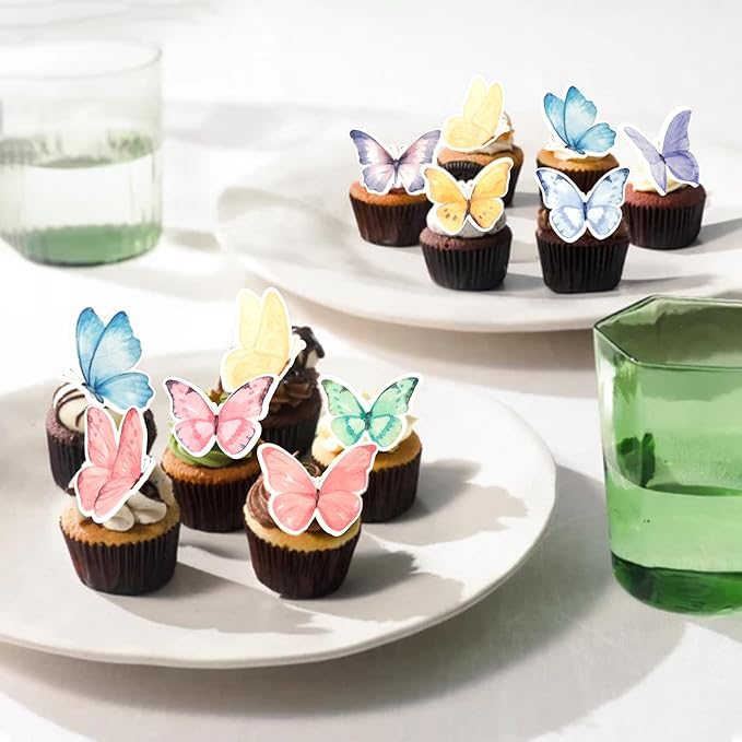 Rsstarxi 60 Pack Edible Butterfly Cupcake Toppers, Wafer Paper Butterfly Cake Decorations, Theme Birthday Party Decorations for Baby Shower Wedding Anniversary Party Decorations Supplies