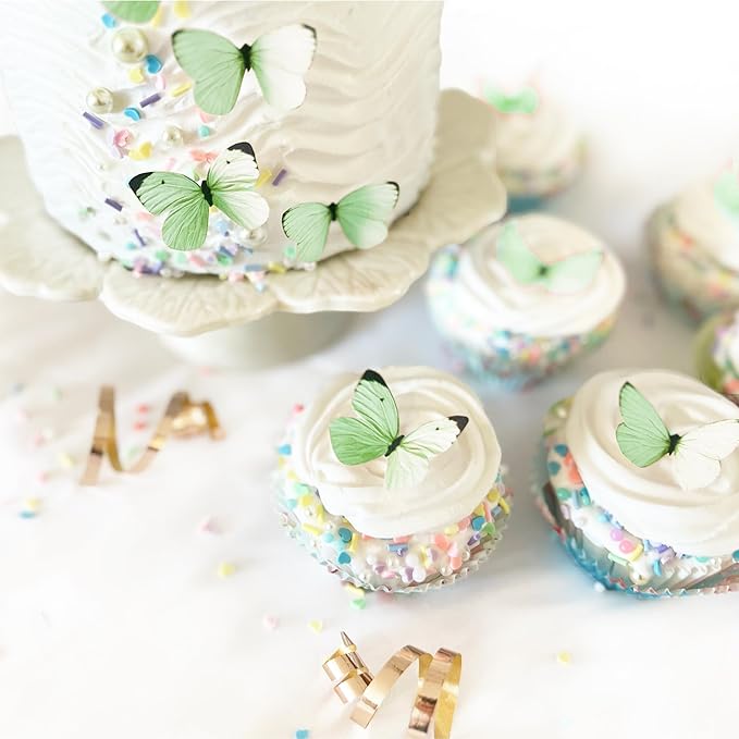 Sugar Robot Edible Butterflies for Cake Decorating - Small Pastel Green Butterfly Cake Toppers and Cupcake Toppers - Decoration Made in the USA - Premium Crafted (Green)