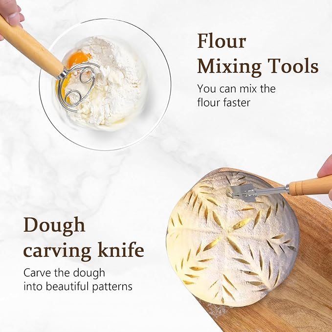 Sourdough Proofing Basket Kit: Banneton Single Natural Rattan Bread Basket with Linen Liner - Reusable & Dishwasher Safe Sourdough Baking Tools for Beginner Bakers