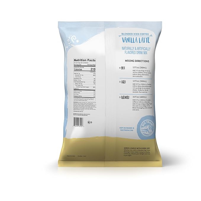 Big Train Blended Ice Coffee, Vanilla Latte, 3.5 Pound, Powdered Instant Coffee Drink Mix, Serve Hot or Cold, Makes Blended Frappe Drinks