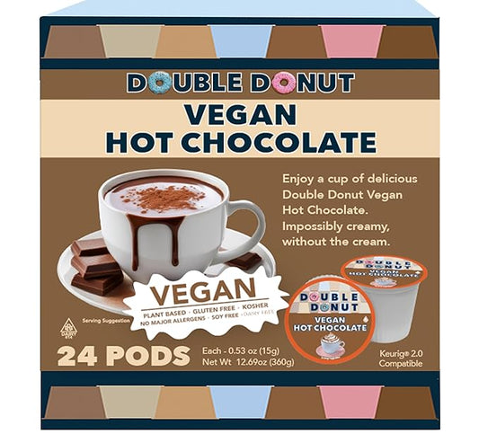 Double Donut Dairy Free Hot Chocolate Pods, Lactose Free Vegan Hot Chocolate Mix Cups For Keurig K Cup Brewers, 22 Count (Pack of 1)