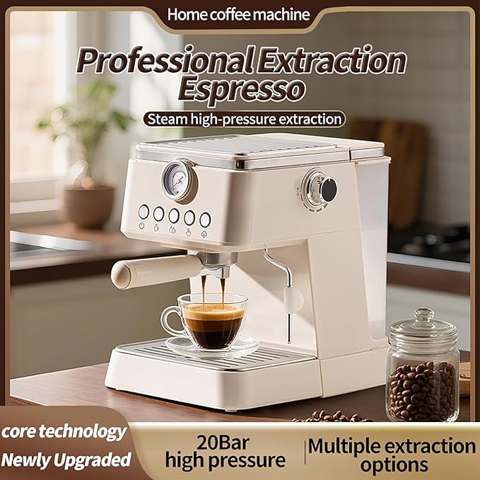 Espresso Machine 20 Bar, Upgraded 1300W Espresso Maker with Milk Frother Steam Wand, Semi-Automatic Espresso Coffee Machines for Home, for Cappuccino, Latte, 50oz Removable Water Tank (white)
