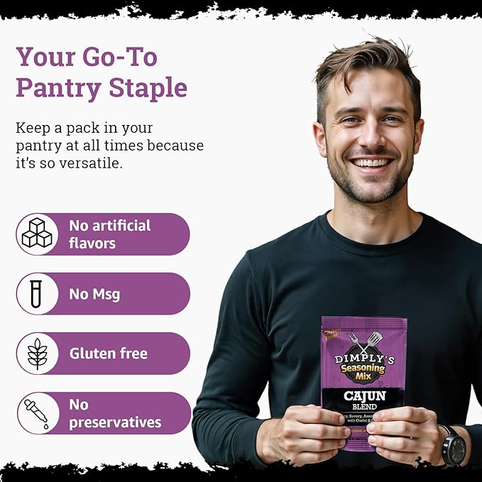 Dimply's Cajun Seasoning Mix, Marinade and Dry Rub Perfect for Chicken, Meat, Vegetables, Tofu - Gluten Free, Preservative Free and MSG Free - Vegan Friendly (12 pack and 12 ounce)